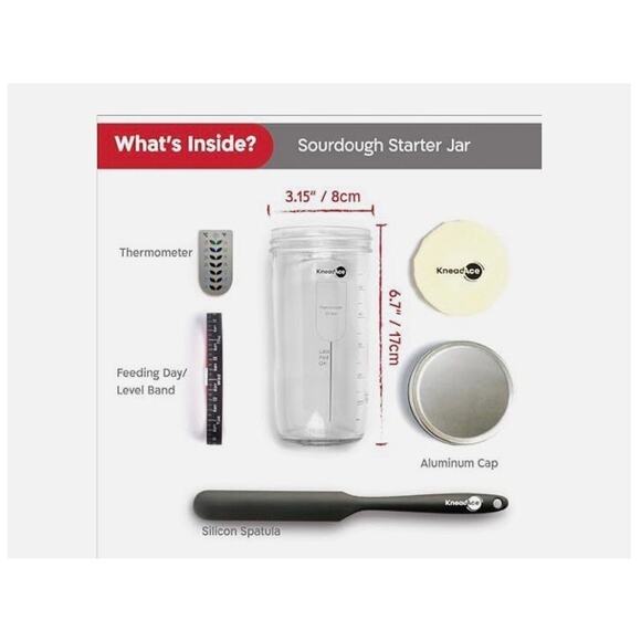 KneadAce Sourdough Starter Jar With Date Marked Feeding Band, Thermometer, NWT - Picture 9 of 14